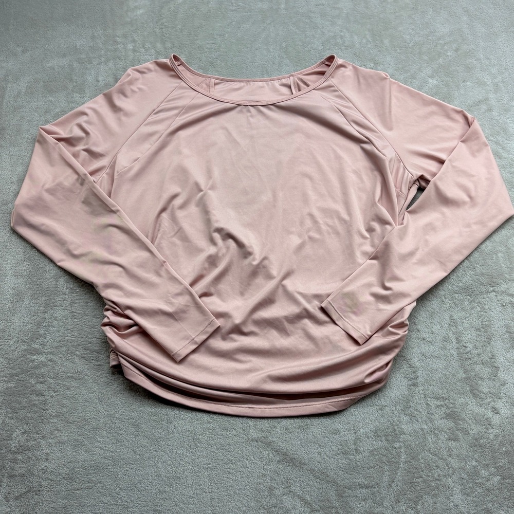 Halara Activewear Top Women L Pink Open Back Ruched Long Sleeve Thumbhole Yoga